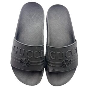 Gucci Rubber GG Logo Black Solid Slide Sandal Women's Size 37 US 7